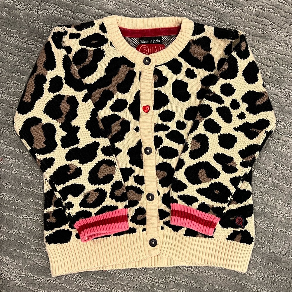 QUAPI MINI TODDLER GIRLS LEOPARD CARDIGAN SWEATER - 12-18 MONTHS
